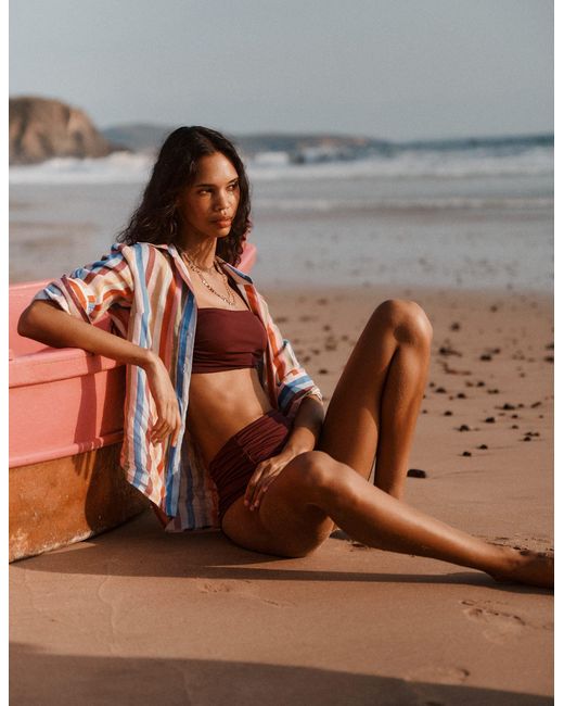 Boden Red Kythira Ruched Bikini Top