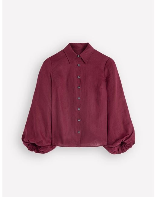 Boden Red Puff Sleeve Linen Shirt