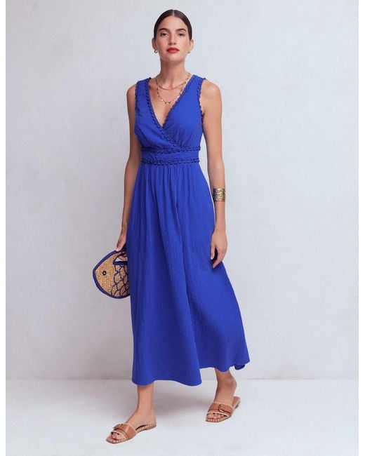 Boden Blue Lorna Trim Double Cloth Dress