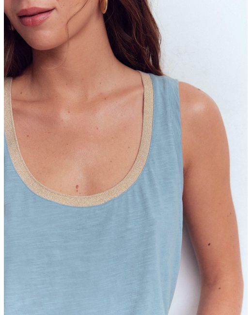 Boden Blue Metallic Trim Scoop Neck Vest Top