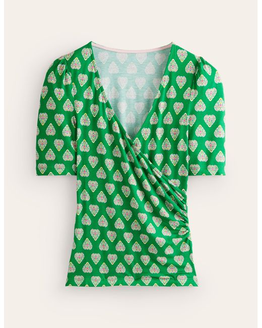 Boden Green Wrap Front Jersey Top