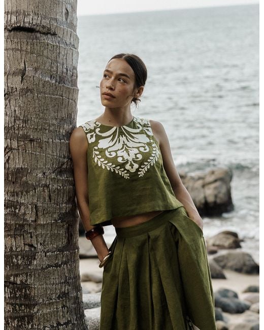 Boden Green Sofia Embroidered Linen Top