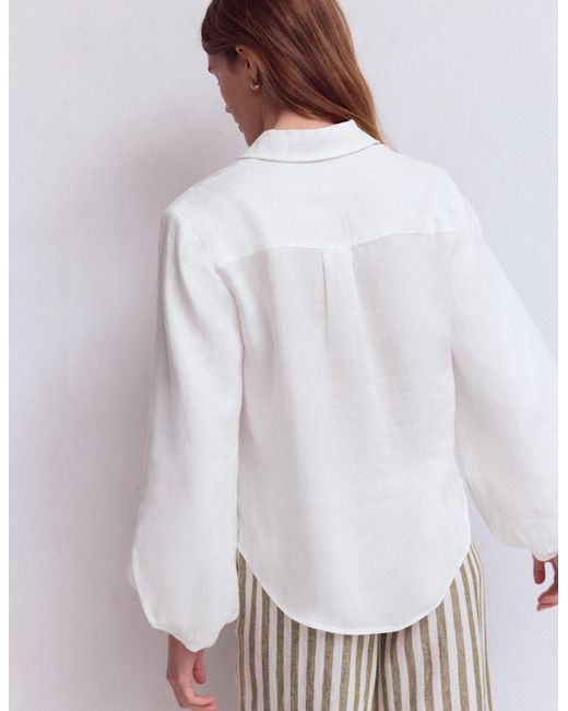 Boden White Puff Sleeve Linen Shirt