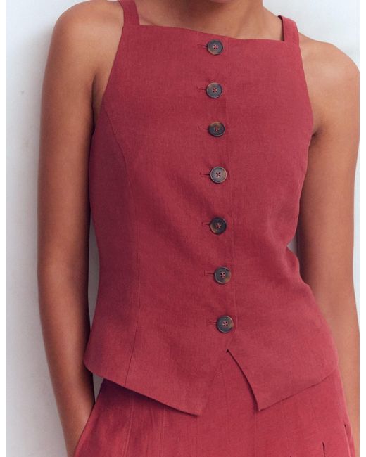 Boden Red Square Neck Linen Waistcoat