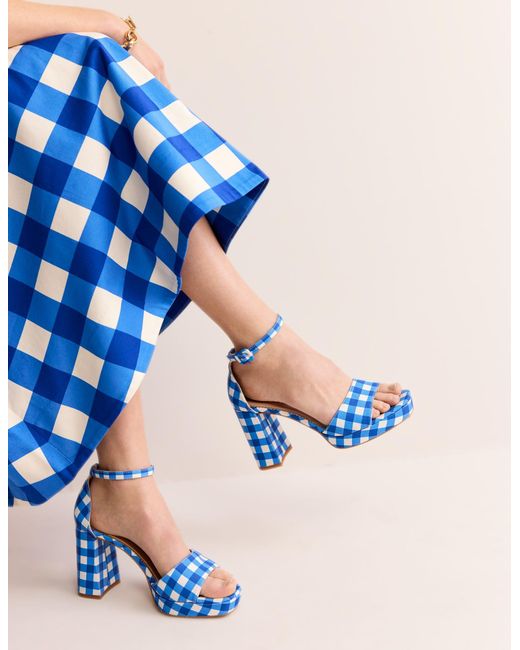 Boden Heeled Platform Sandalsblue And Gingham