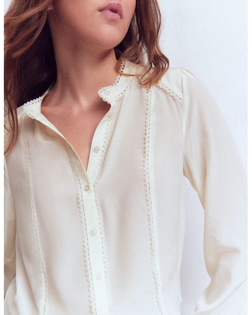 Boden White Rhea Trim Detail Silk Top