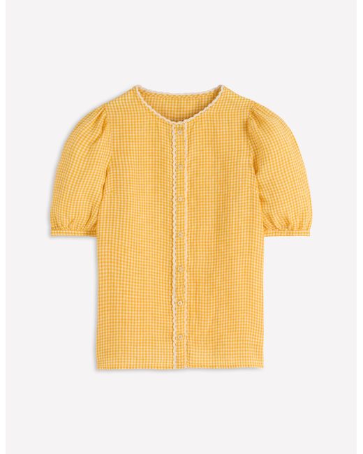 Boden White Leah Short Sleeve Linen Top