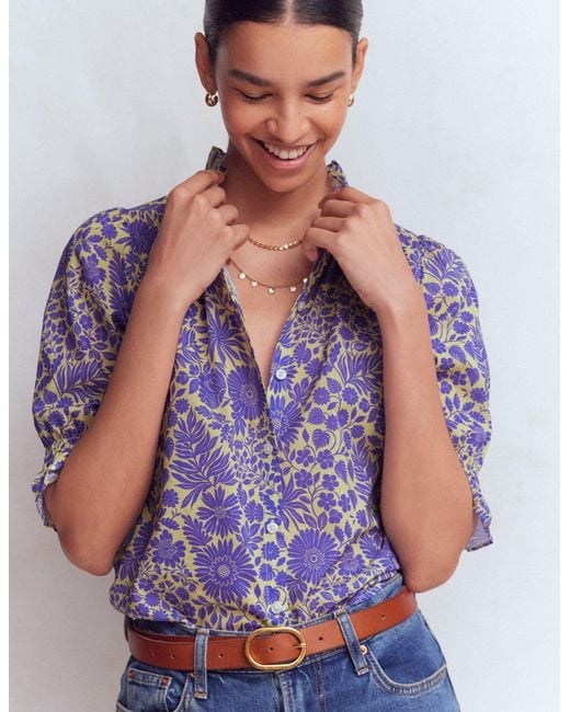 Boden Purple Heather Smocked Sleeve Top