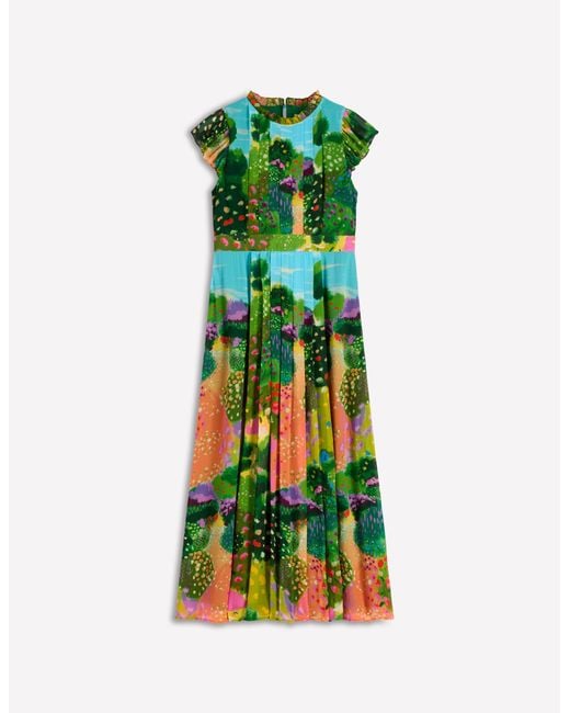 Boden Green Pleat Ruffle Maxi Dress