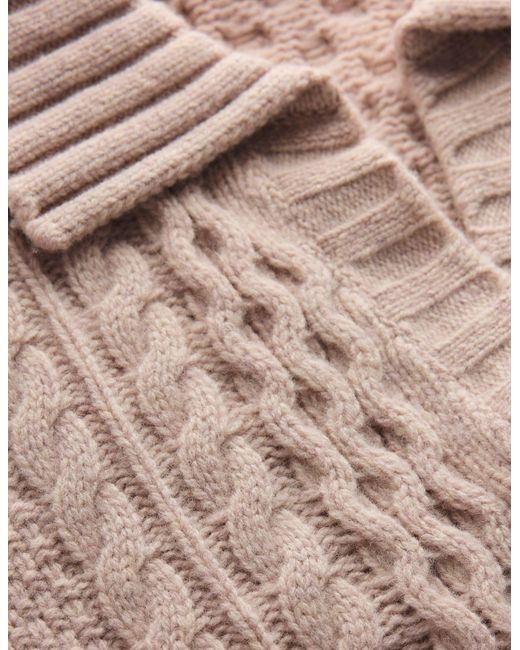 Boden Natural Collared Cable Knit Sweater
