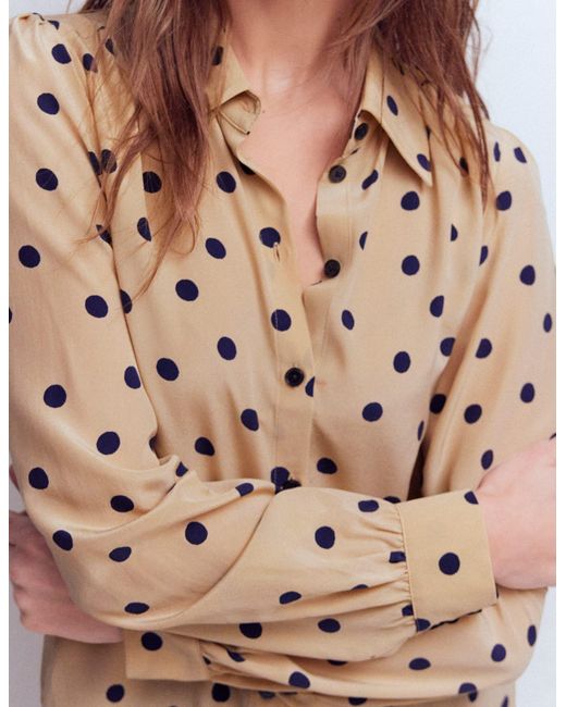 Boden Brown Sara Silk Shirt-Sand, Painted Dot Spaced