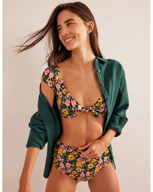 Boden Blue Cap Sleeve Tie Bikini Topemerald Night, Abstract Poppy