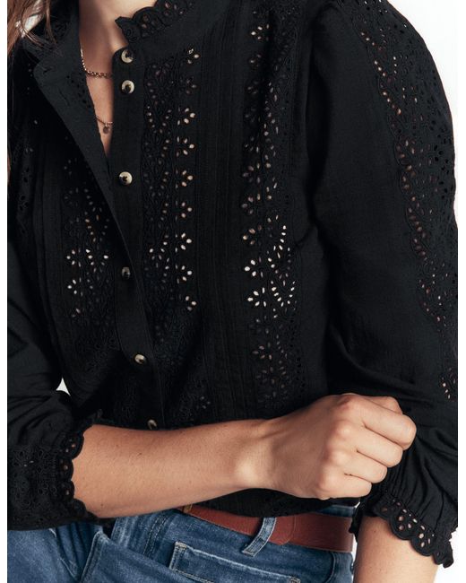 Boden Blue Cotton Broderie Top