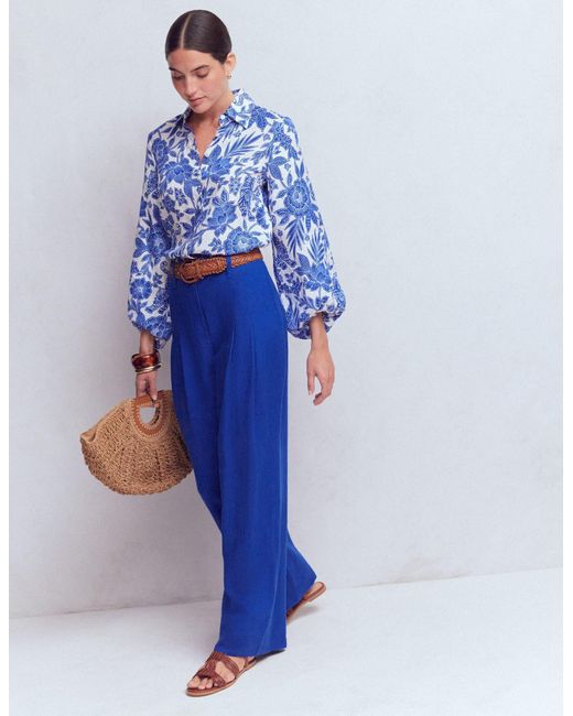 Boden Blue Mayfair Linen Trousers