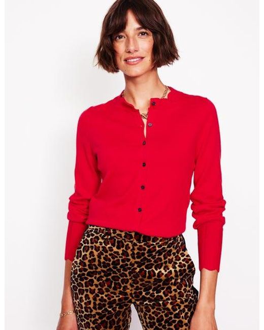 Boden Red Imi Scalloped Cardigan