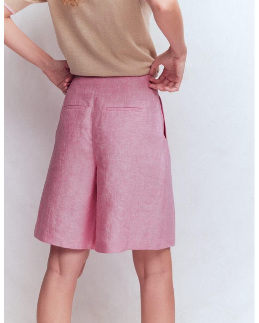 Boden Red Highbury Pleated Linen Shorts