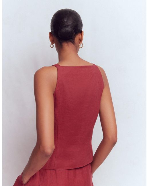 Boden Red Square Neck Linen Waistcoat