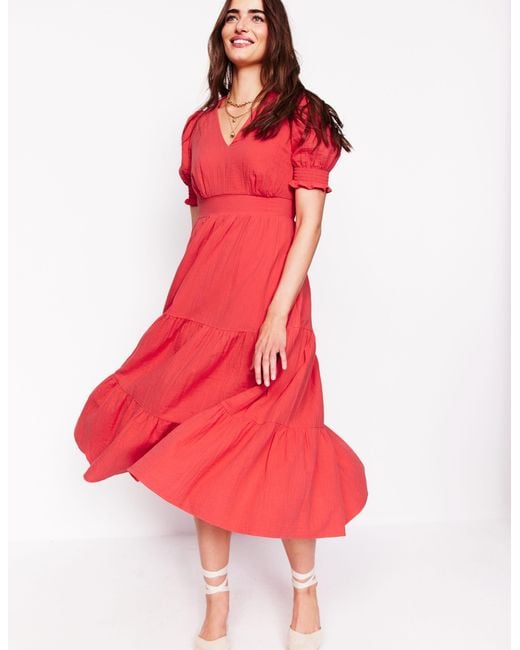 Boden Red Anna Double Cloth Midi Dress