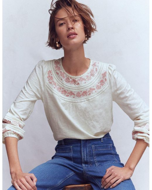 Boden Gray Rosie Embroidered Jersey Top
