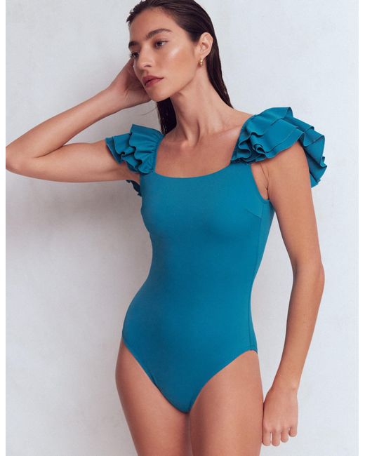 Boden Blue Mega Ruffle Swimsuit