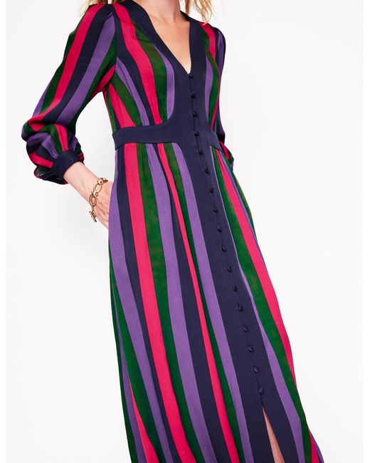 Boden Red Colourblock V Neck Midi Dress