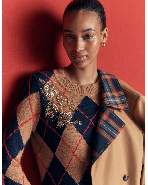 Boden Brown Embellished Jacquard Sweater