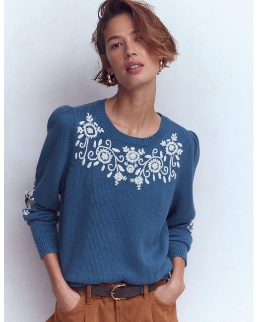 Boden Blue Davina Puff Sleeve Jumper