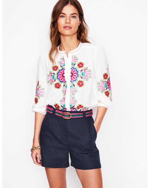 Boden Blue Westbourne Linen Shorts
