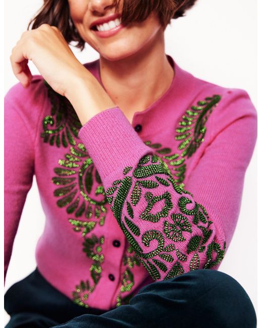 Boden Pink Fenella Embellished Cardigan