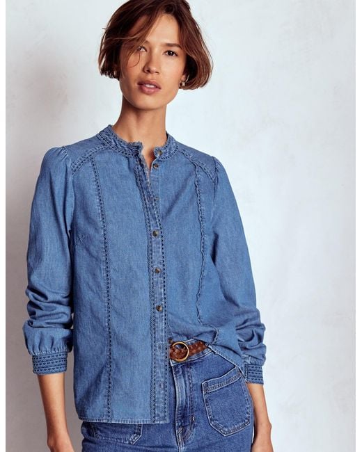 Boden Blue Rhea Trim Insert Denim Top