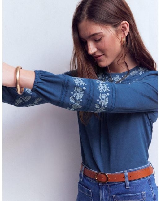 Boden Blue Rosie Embroidered Jersey Top