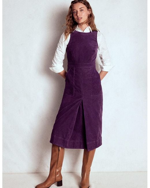 Boden Purple Ula Box Pleat Cord Midi Dress