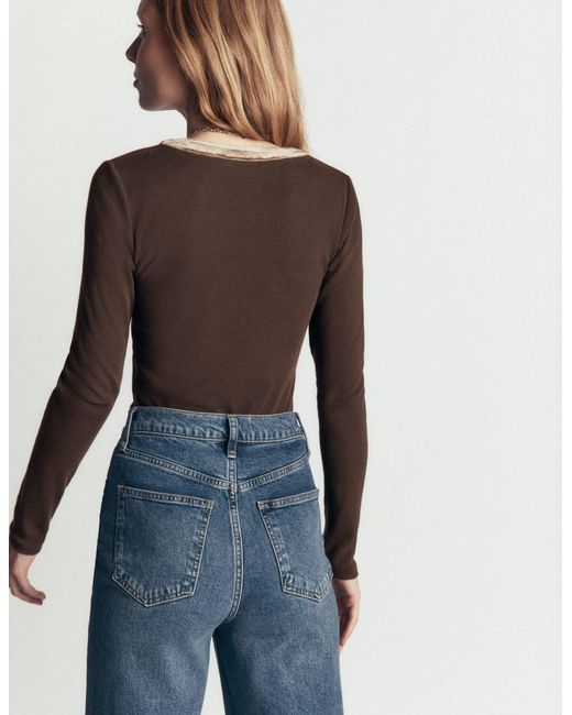Boden Blue Velvet Trimmed V-Neck Top