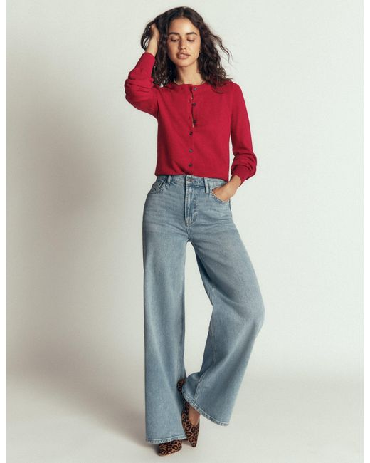 Boden Red Camilla Cotton Crew Cardigan