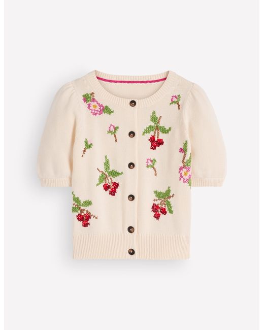 Boden White Puff Sleeve Cotton Cardigan