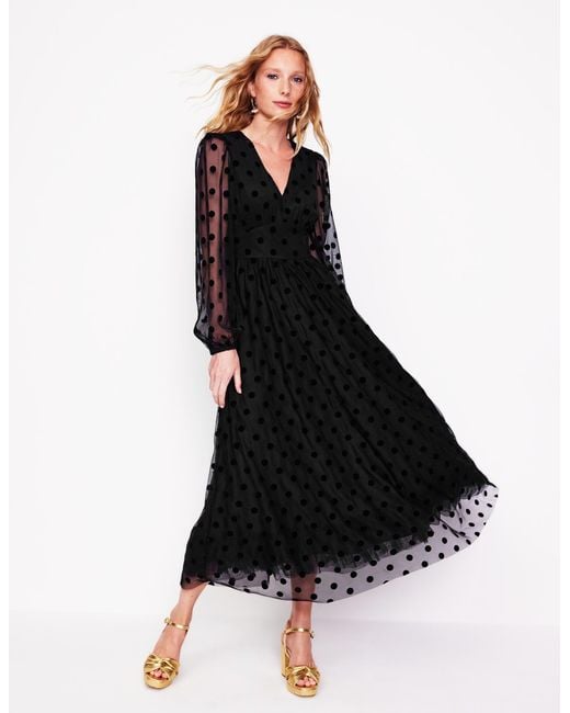 Boden Black Christina Tulle Midi Dress, Spots