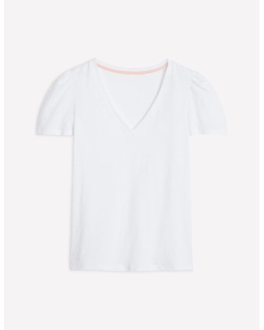 Boden White Sophie V-Neck Slub T-Shirt
