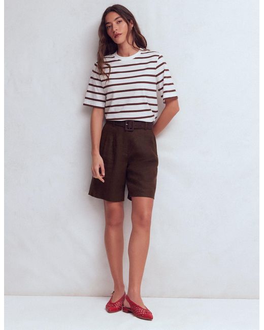 Boden Red Chelsea Belted Linen Shorts