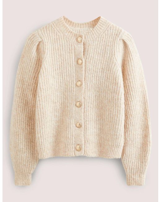 Boden Natural Ribbed Gold Button Cardigan