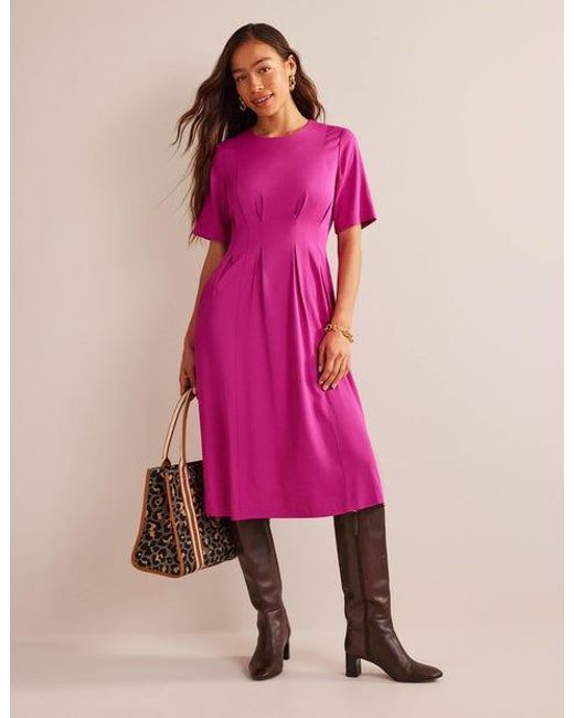 Boden Pink Pleated Midi Dress