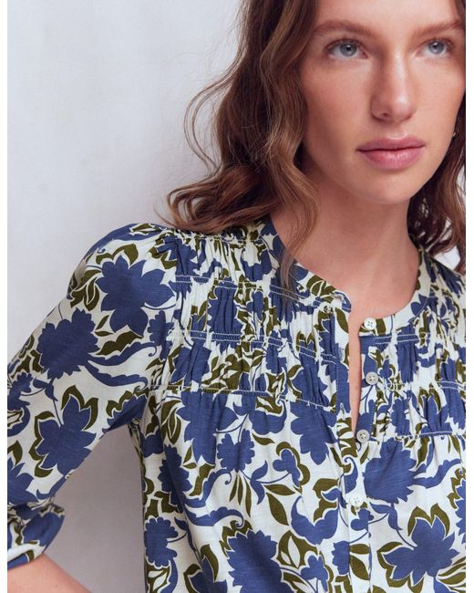 Boden Blue Mya Smocked Jersey Shirt