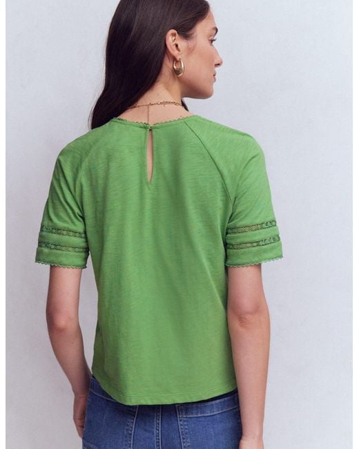 Boden Green Poppy Trim Crew T-Shirt