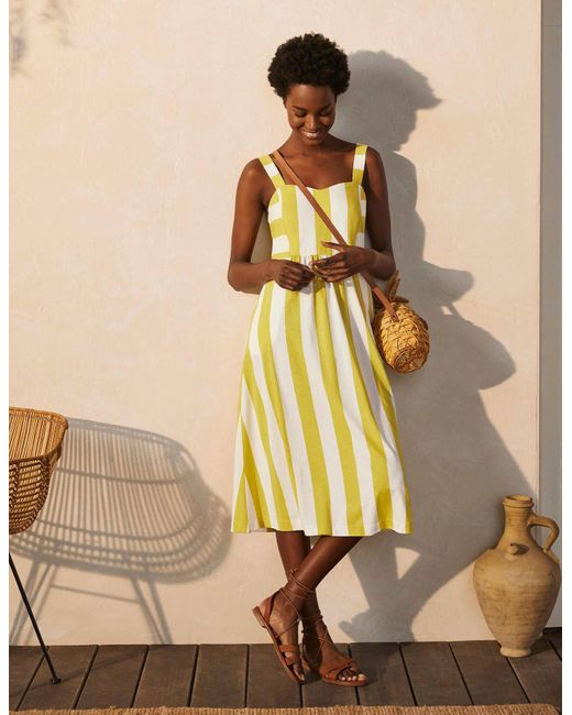 Boden Yellow Lucy Jersey Stripe Dress Chartreuse Ivory Stripe