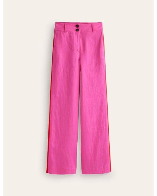 Boden Pink Westbourne Linen Pants Pop Pansy, Red Side Stripe