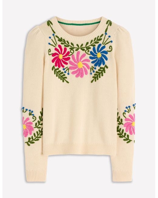 Boden Blue Davina Puff Sleeve Jumper-Ivory, Nep