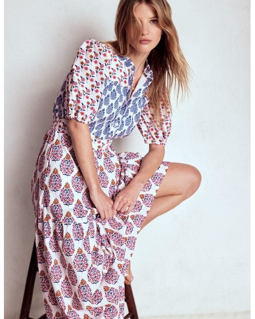 Boden White Beatrice Cotton Maxi Dress-Multi, Wildflower Bouquet