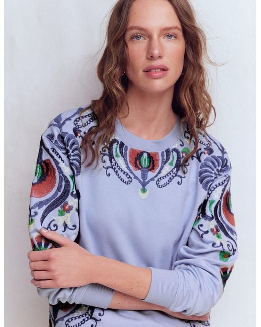 Boden Blue Emi Embroidered Sweatshirt