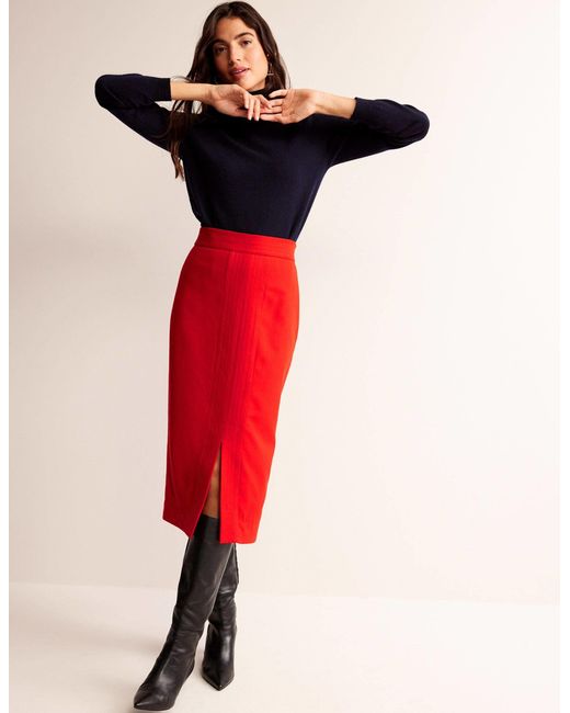 Boden Red Wool Pencil Skirt