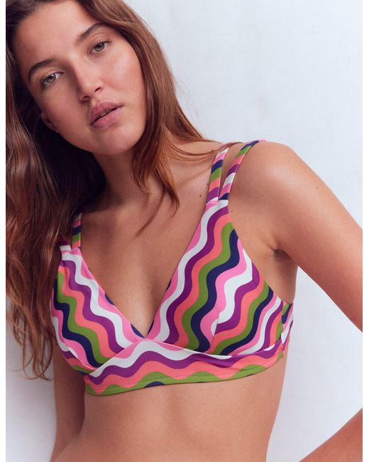 Boden Red Arles Bikini Top-Multi, Wavy Stripe