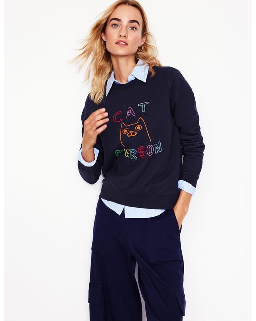 Sweat Femme Boden Gris Brodé – Taille M – 100% Coton – Motif Nature